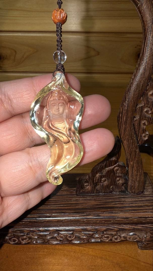 天然シトリン専門店手彫り彫刻 観音菩薩×菩提樹×如意 縁起物 セミオーダー置物