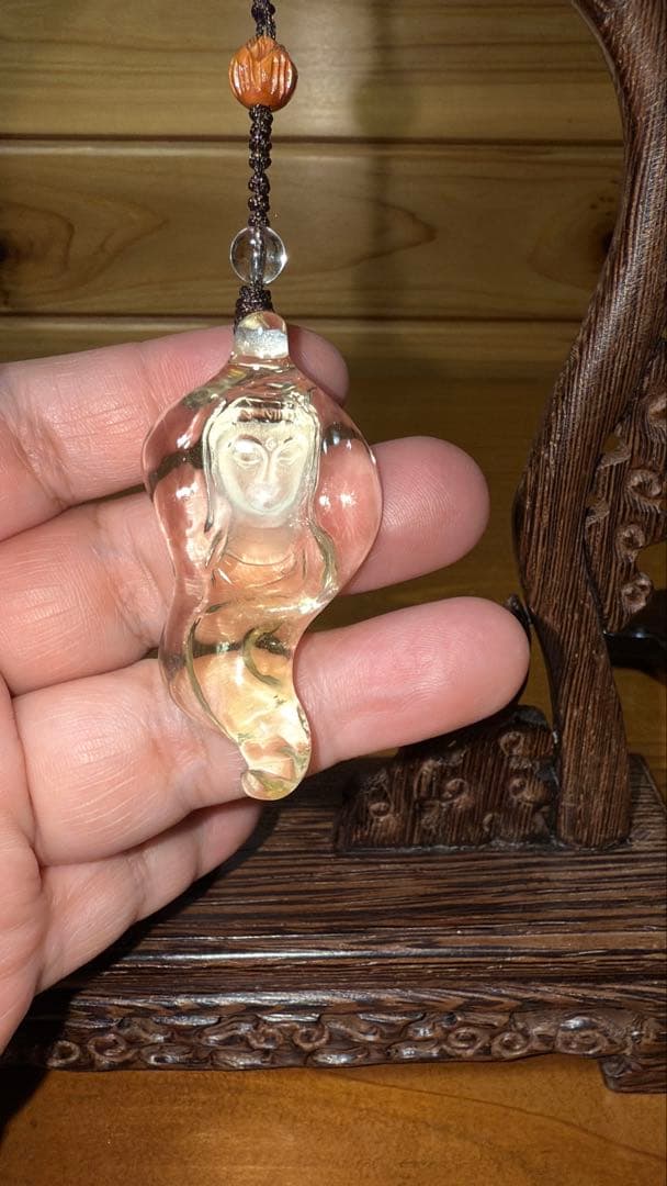 天然シトリン専門店手彫り彫刻 観音菩薩×菩提樹×如意 縁起物 セミオーダー置物