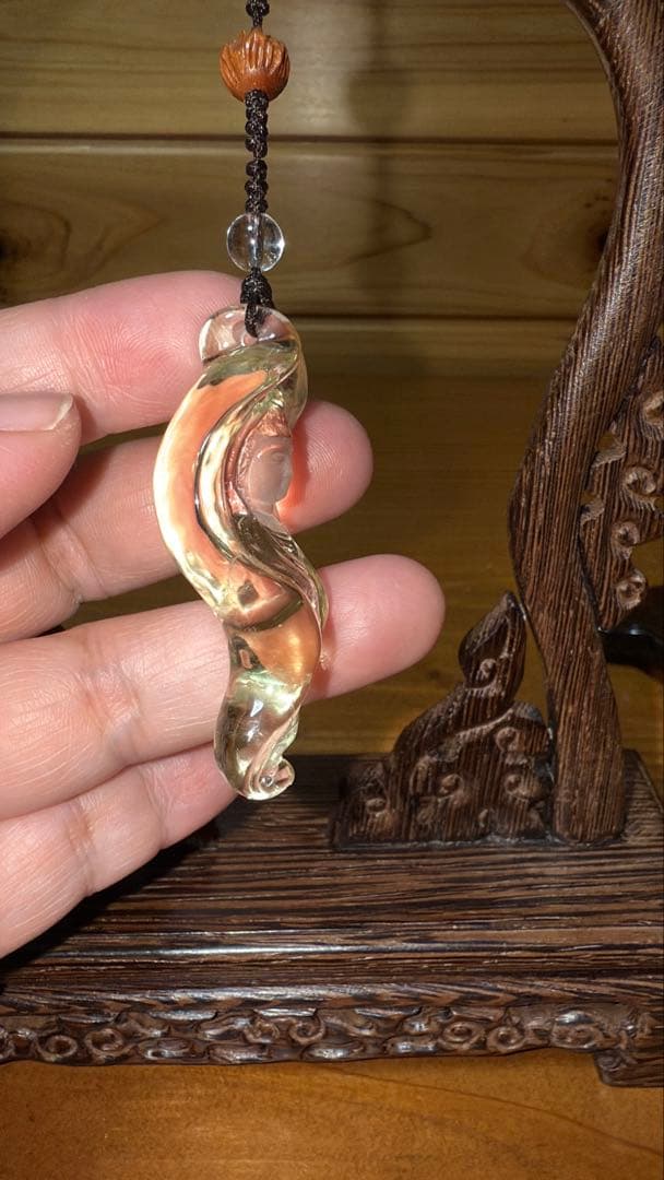 天然シトリン専門店手彫り彫刻 観音菩薩×菩提樹×如意 縁起物 セミオーダー置物