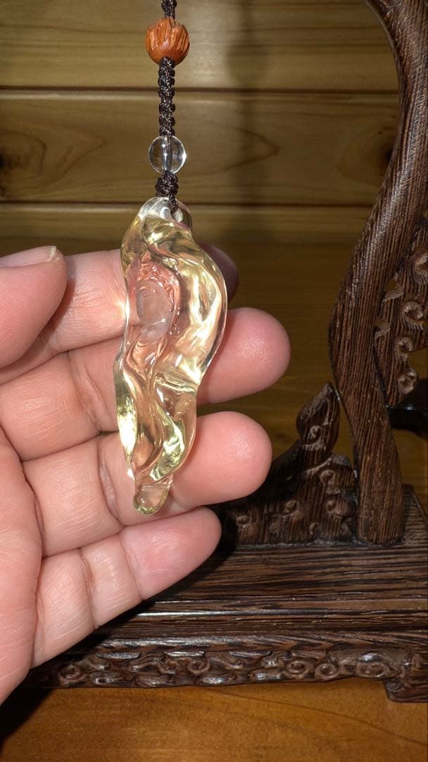 天然シトリン専門店手彫り彫刻 観音菩薩×菩提樹×如意 縁起物 セミオーダー置物