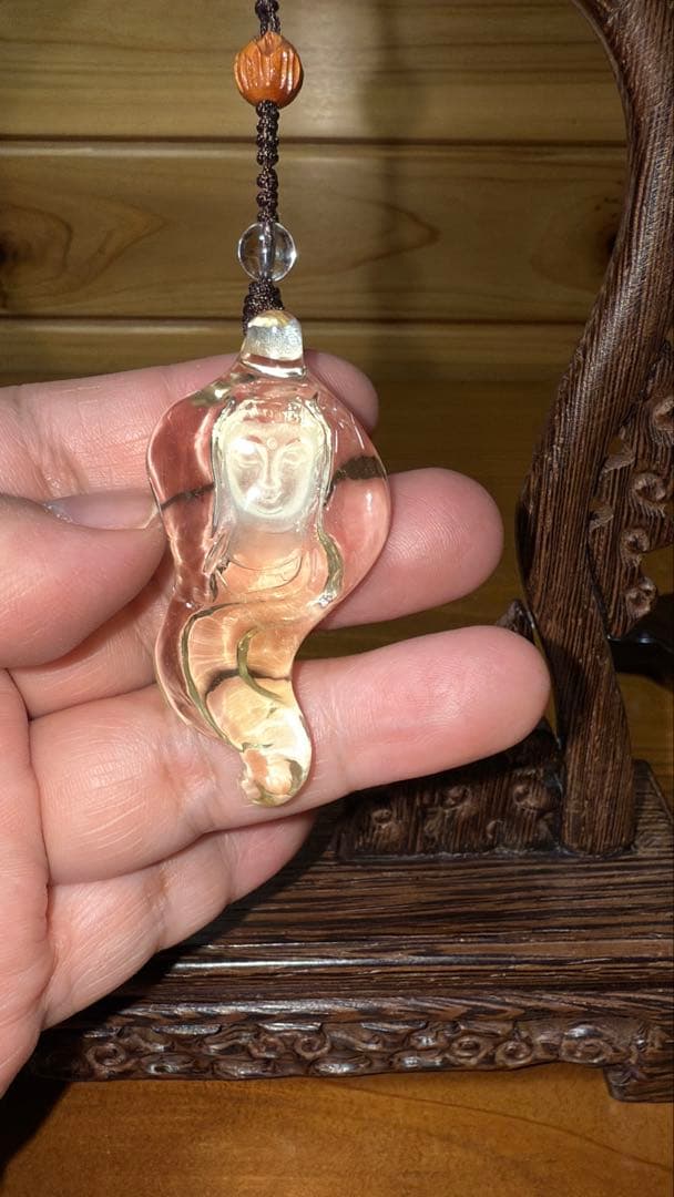 天然シトリン専門店手彫り彫刻 観音菩薩×菩提樹×如意 縁起物 セミオーダー置物
