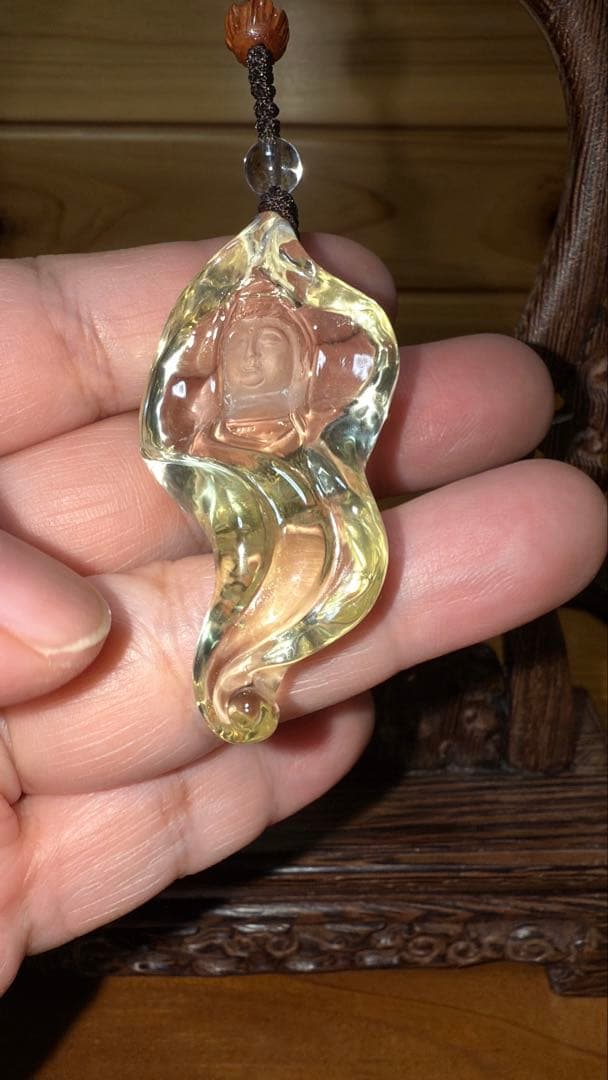 天然シトリン専門店手彫り彫刻 観音菩薩×菩提樹×如意 縁起物 セミオーダー置物