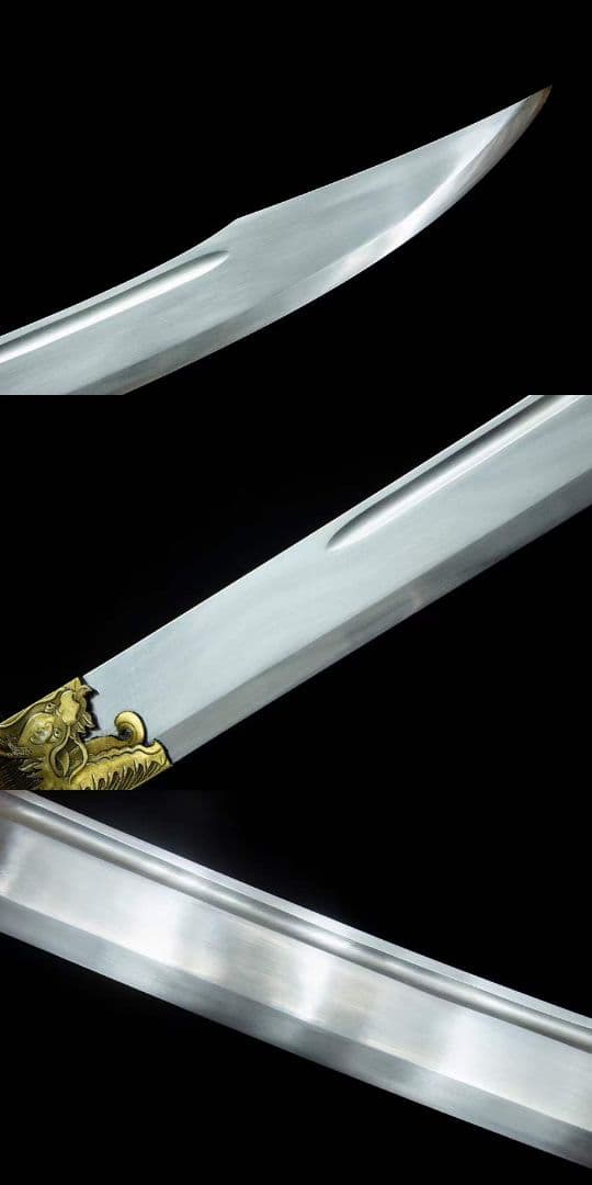 銀めっき双竜漢剣八面マンガン鋼方形紋 古兵器 武具 刀装具 日本刀