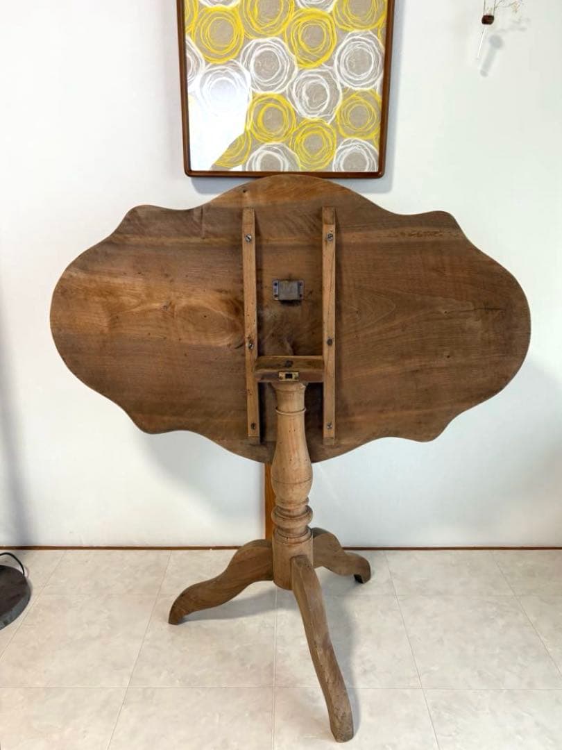 ろくろ脚　折りたたみテーブル（古家具・ビンテージ）