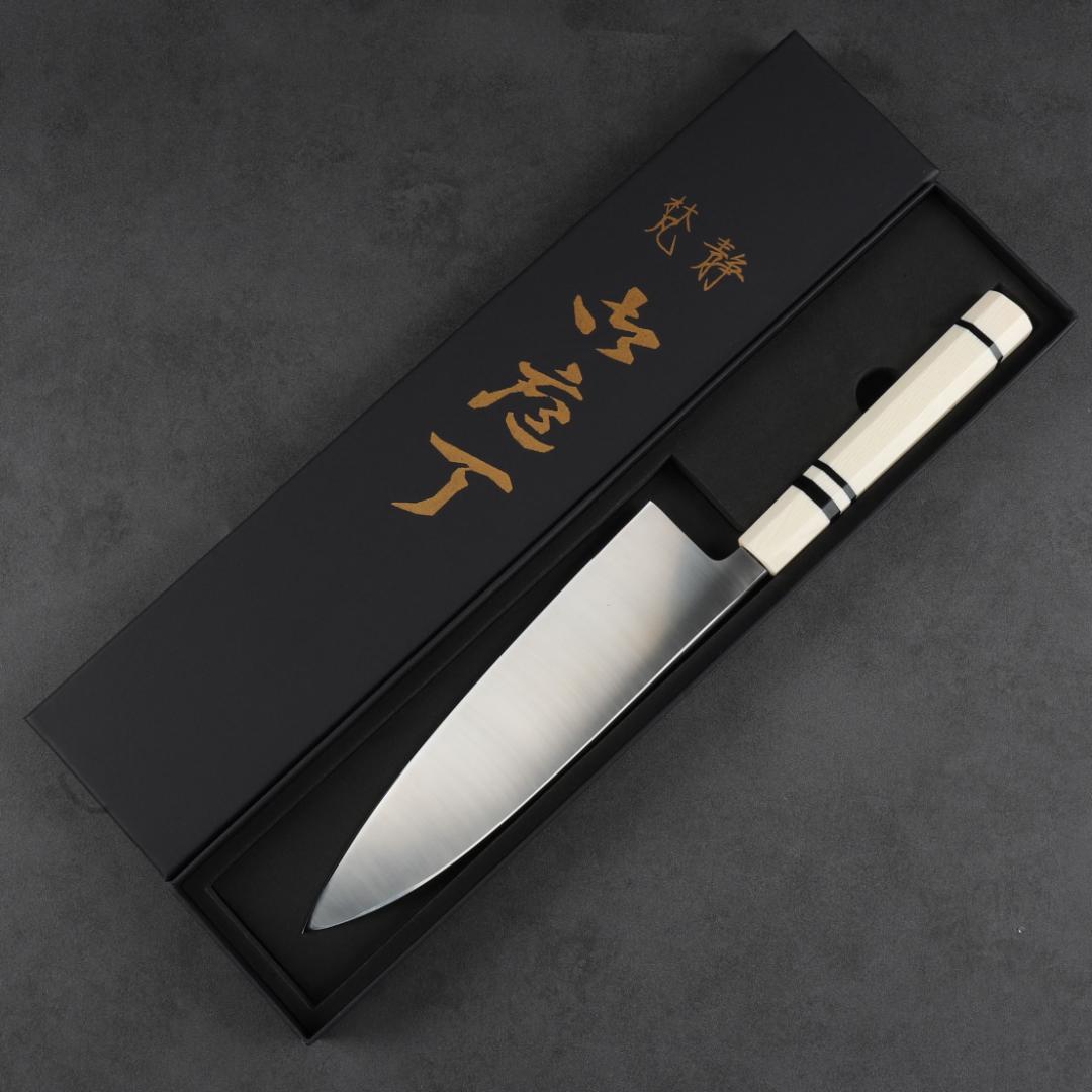 7171 左利き用 出刃包丁 7寸 刺身包丁 和包丁 人工象牙黒三本巻八角柄