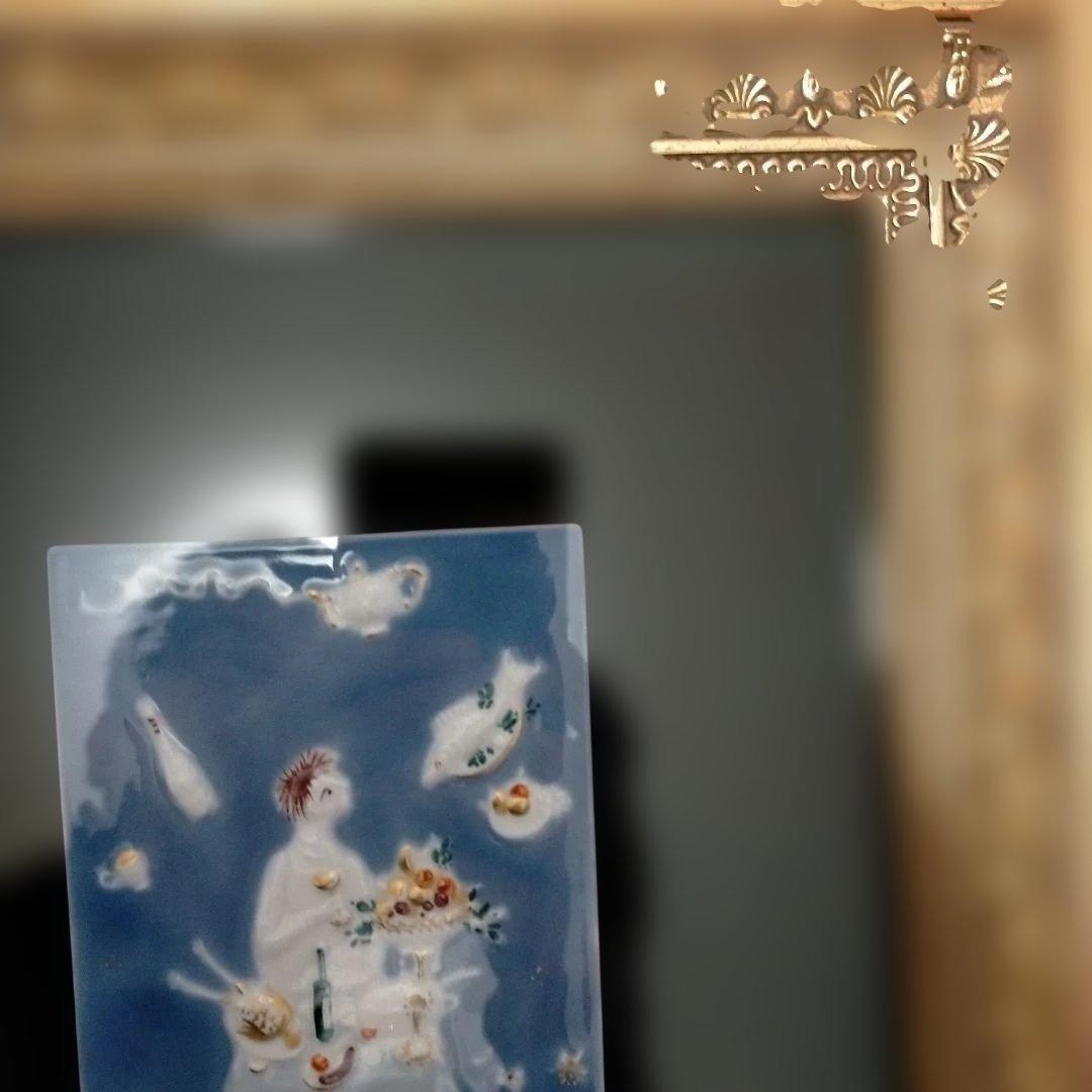 美品 MEISSEN マイセン 陶板画 青のメルヘンシリーズ　魔法の食卓 額縁付