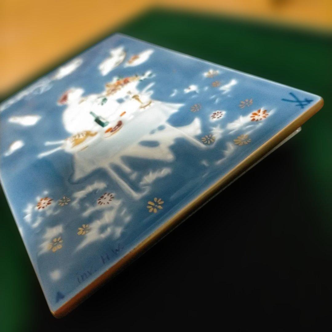 美品 MEISSEN マイセン 陶板画 青のメルヘンシリーズ　魔法の食卓 額縁付