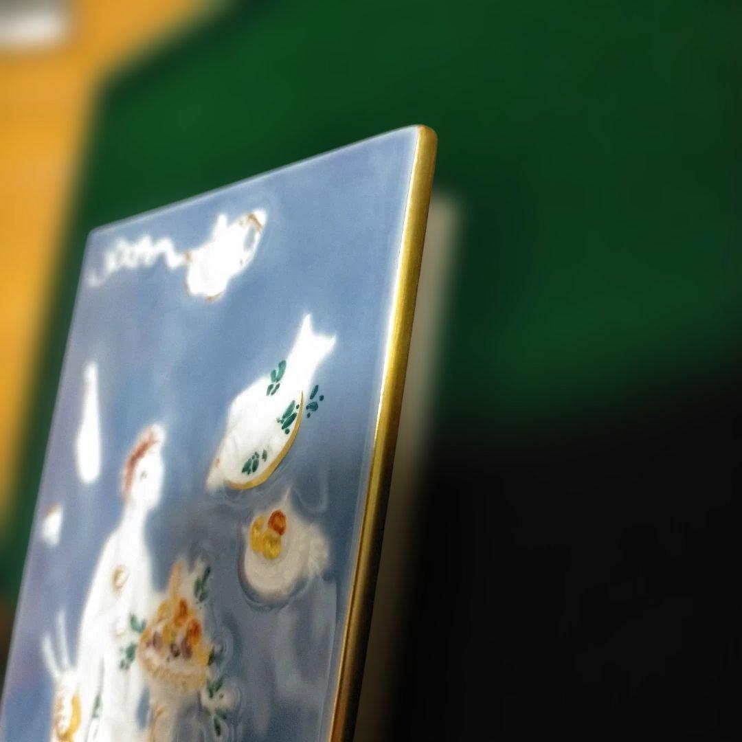 美品 MEISSEN マイセン 陶板画 青のメルヘンシリーズ　魔法の食卓 額縁付