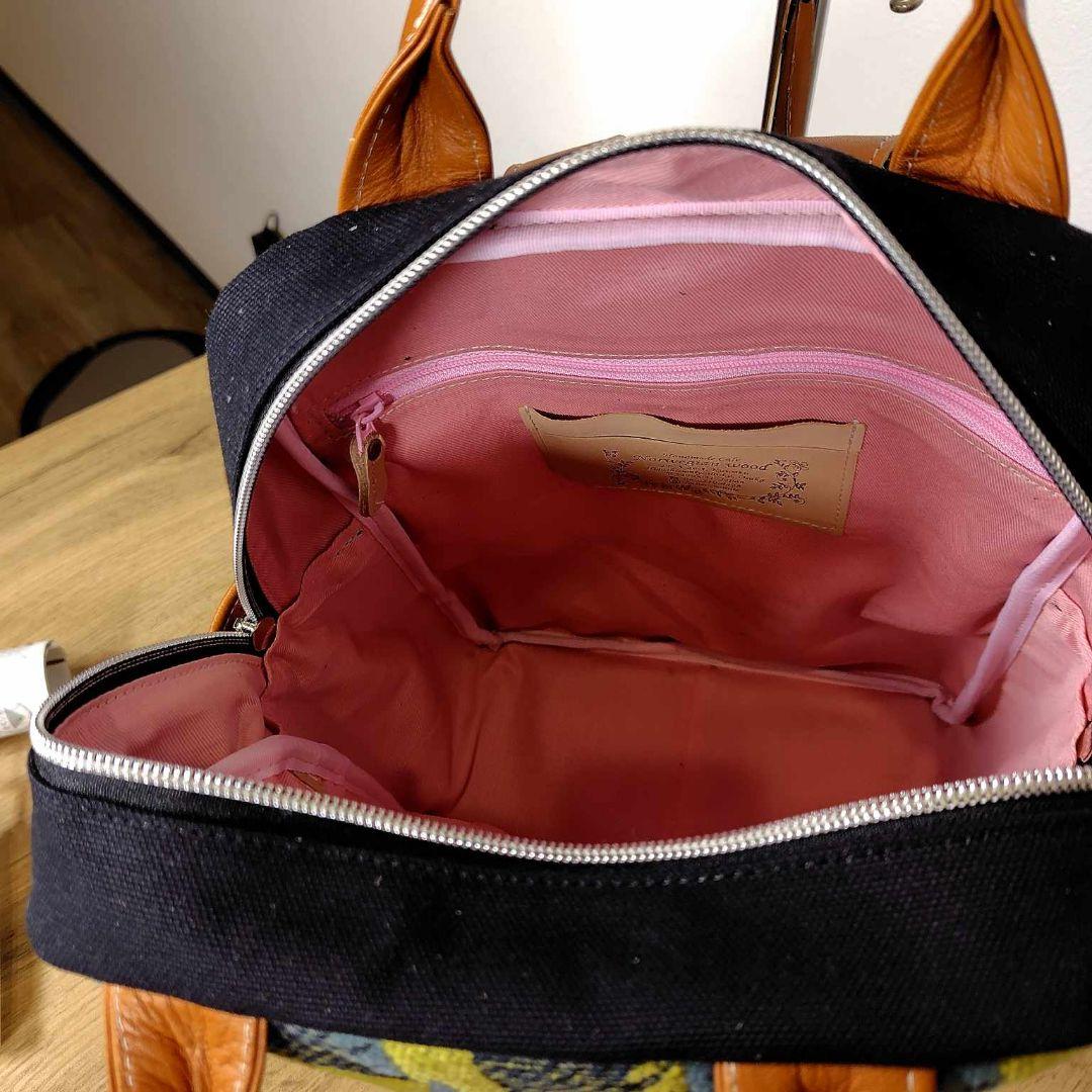 【１点のみ】ミナペルホネン/サラブレッドネイビー/ボストン型リュック本革キャメル