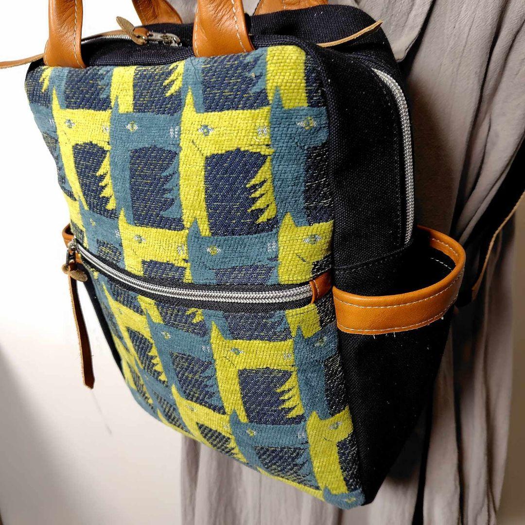 【１点のみ】ミナペルホネン/サラブレッドネイビー/ボストン型リュック本革キャメル