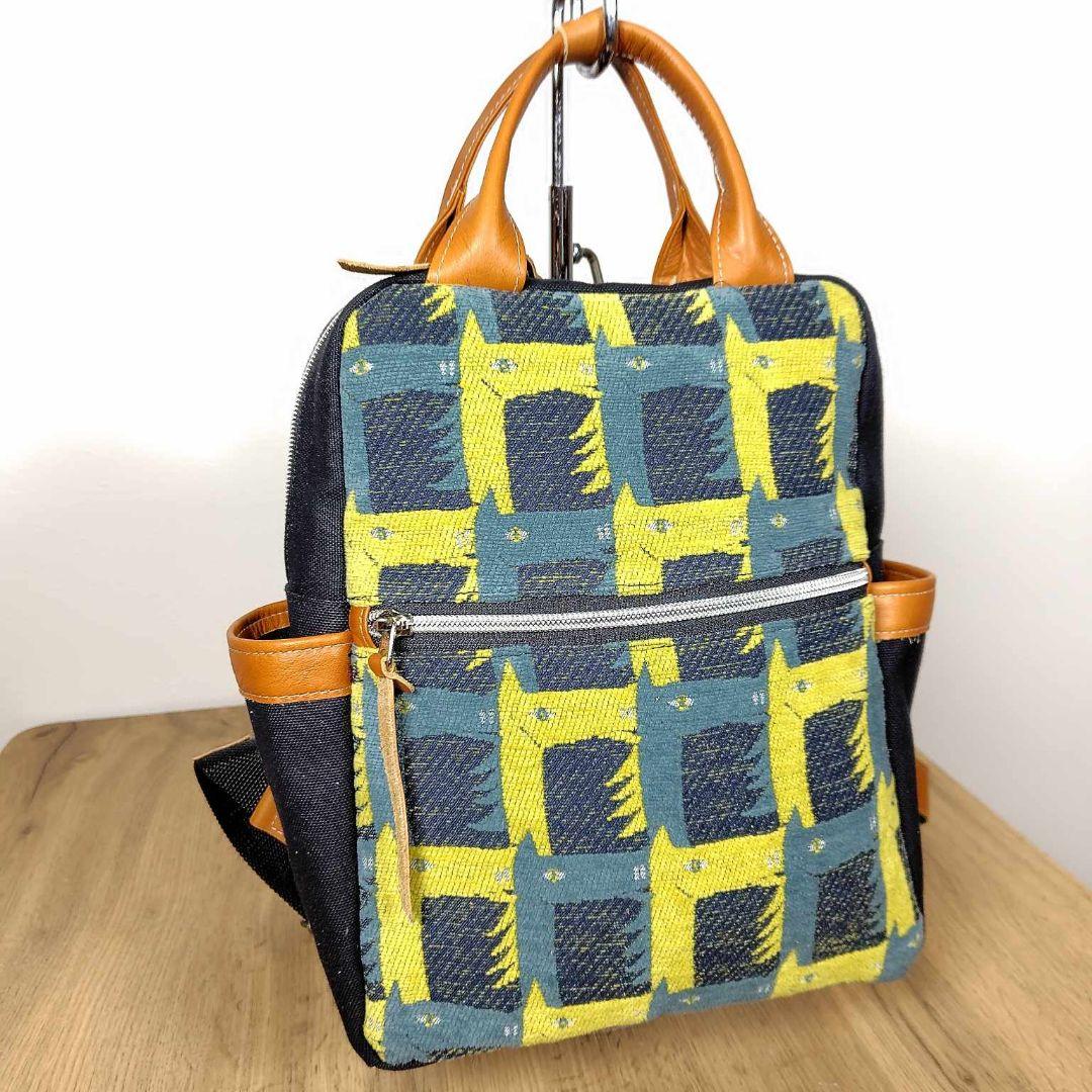 【１点のみ】ミナペルホネン/サラブレッドネイビー/ボストン型リュック本革キャメル