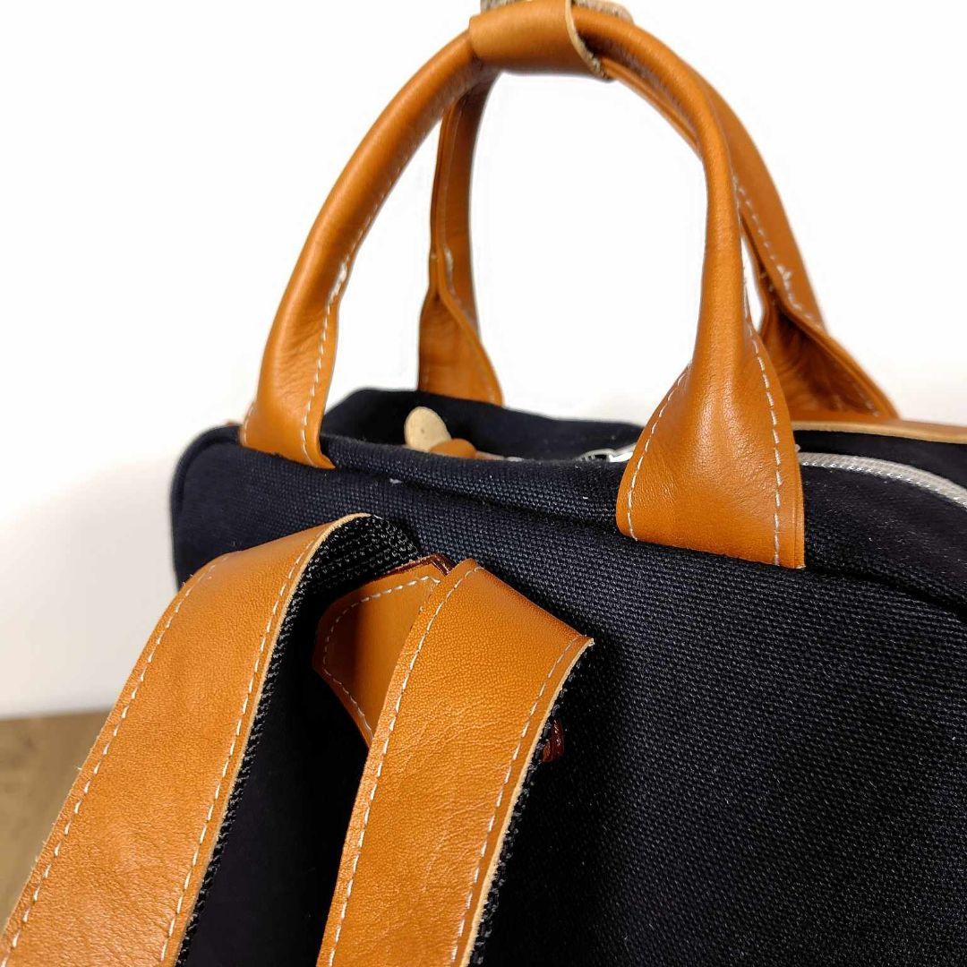 【１点のみ】ミナペルホネン/サラブレッドネイビー/ボストン型リュック本革キャメル