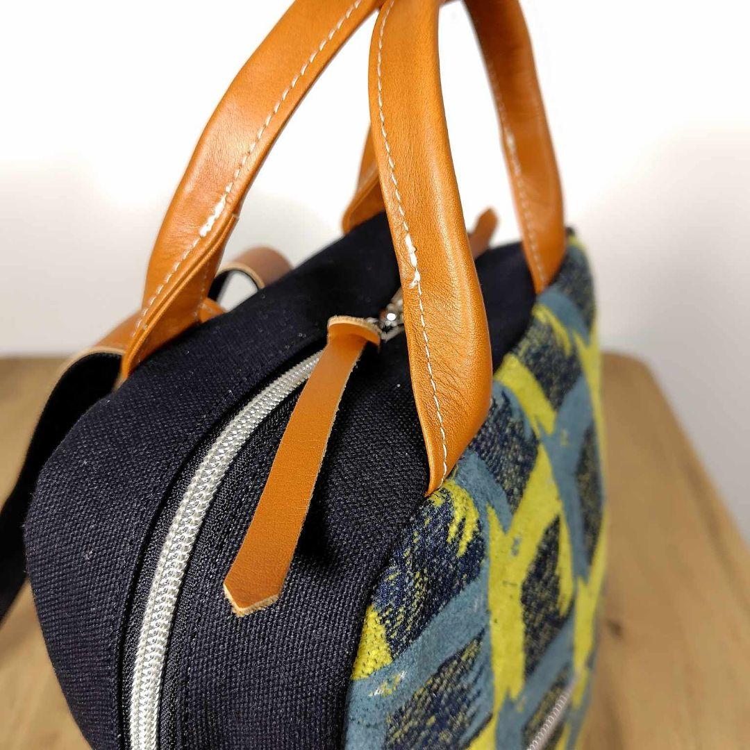 【１点のみ】ミナペルホネン/サラブレッドネイビー/ボストン型リュック本革キャメル