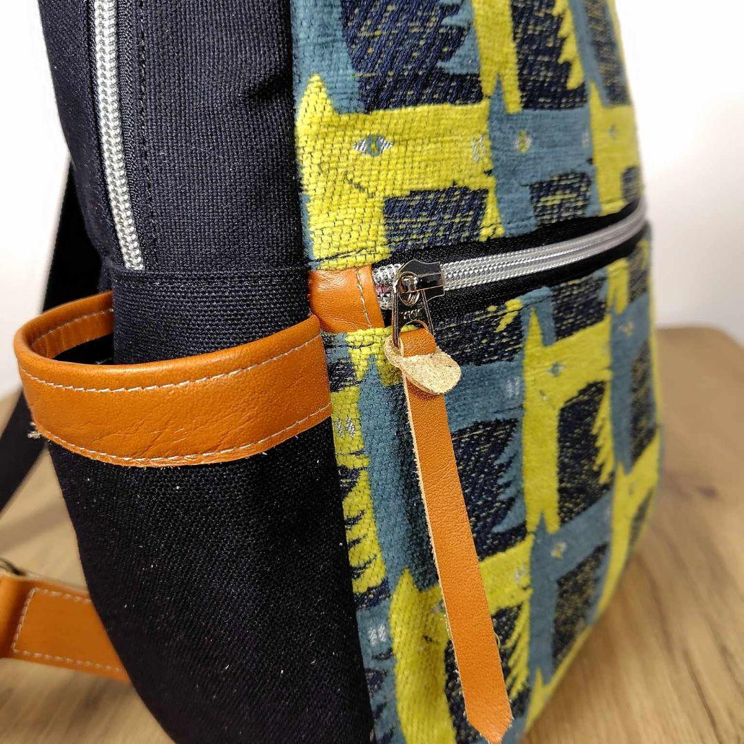 【１点のみ】ミナペルホネン/サラブレッドネイビー/ボストン型リュック本革キャメル