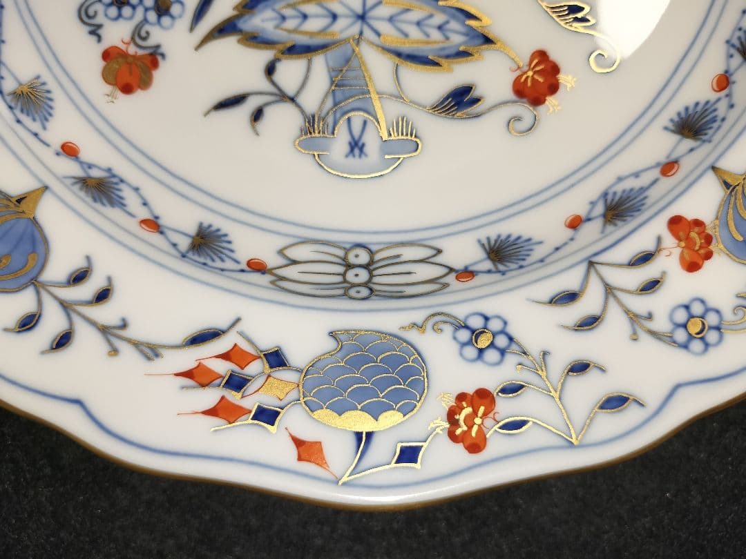 新品《20cm》最高峰一級品 Meissenマイセン 朱金オニオン プレート皿②