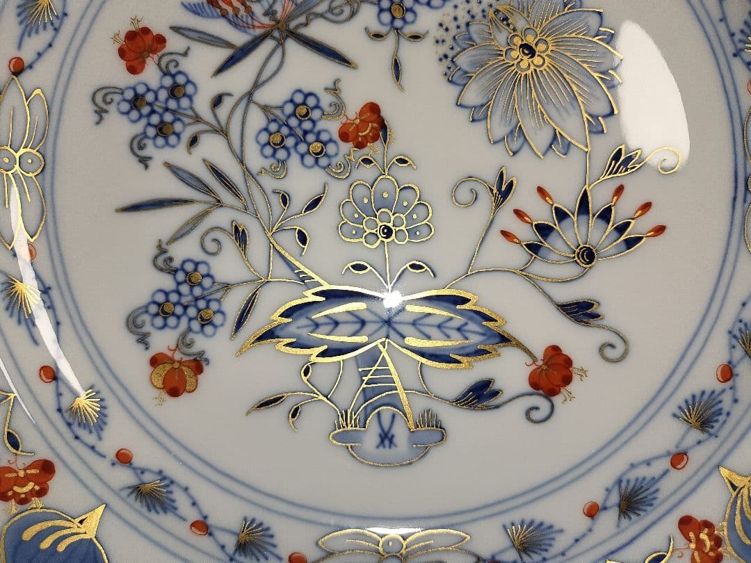 新品《20cm》最高峰一級品 Meissenマイセン 朱金オニオン プレート皿②