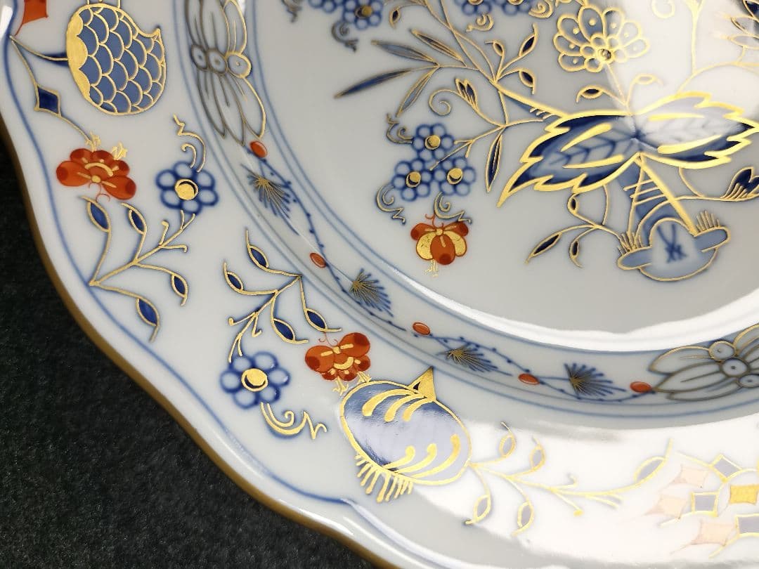 新品《20cm》最高峰一級品 Meissenマイセン 朱金オニオン プレート皿②