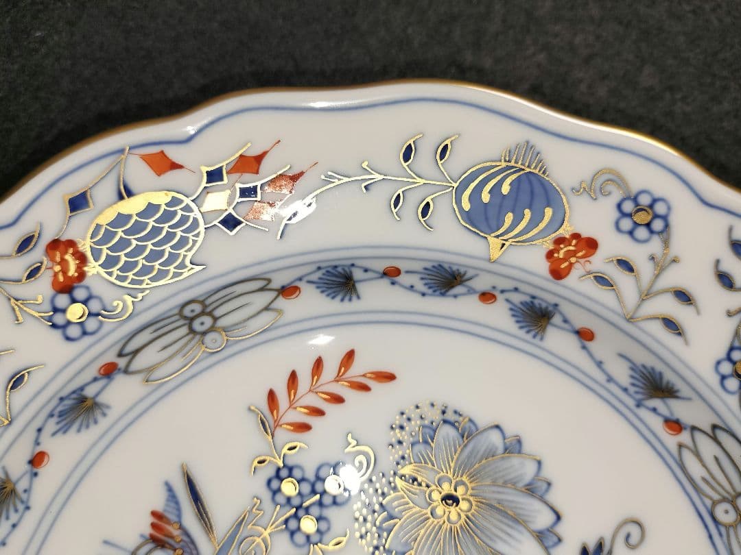 新品《20cm》最高峰一級品 Meissenマイセン 朱金オニオン プレート皿②