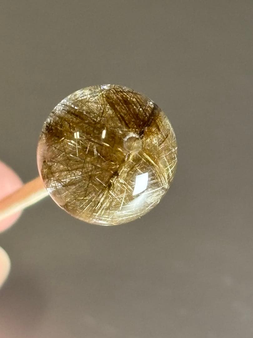 シルバールチル　粒　14.1mm トップクオリティ　水晶透明　貫通穴あり　パーツ