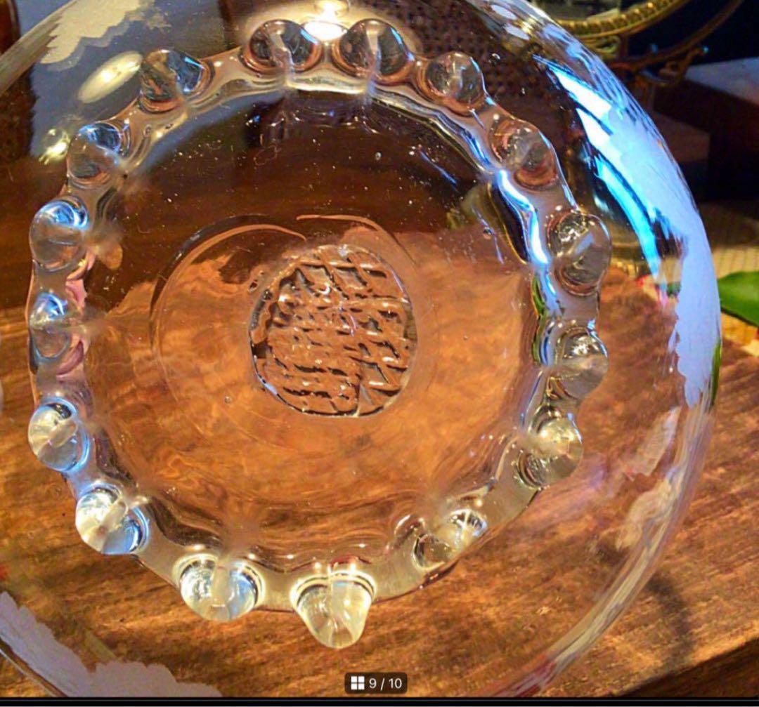 A366 アンティーク吹きガラス　グラグヴール　カットガラス　葡萄紋様　鉢　1客