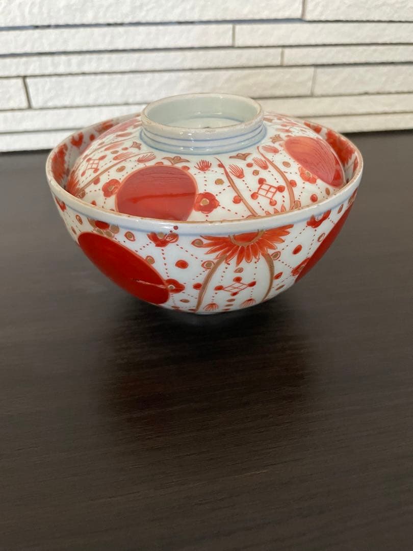 Kitty 古伊万里 赤玉瓔珞紋 蓋茶碗 一客
