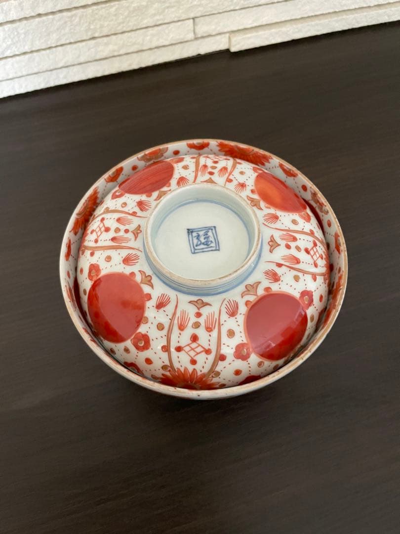 Kitty 古伊万里 赤玉瓔珞紋 蓋茶碗 一客
