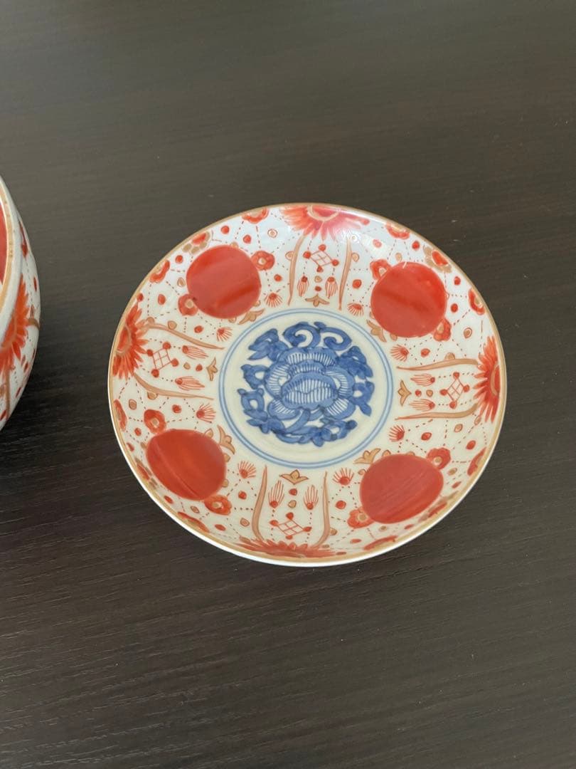 Kitty 古伊万里 赤玉瓔珞紋 蓋茶碗 一客