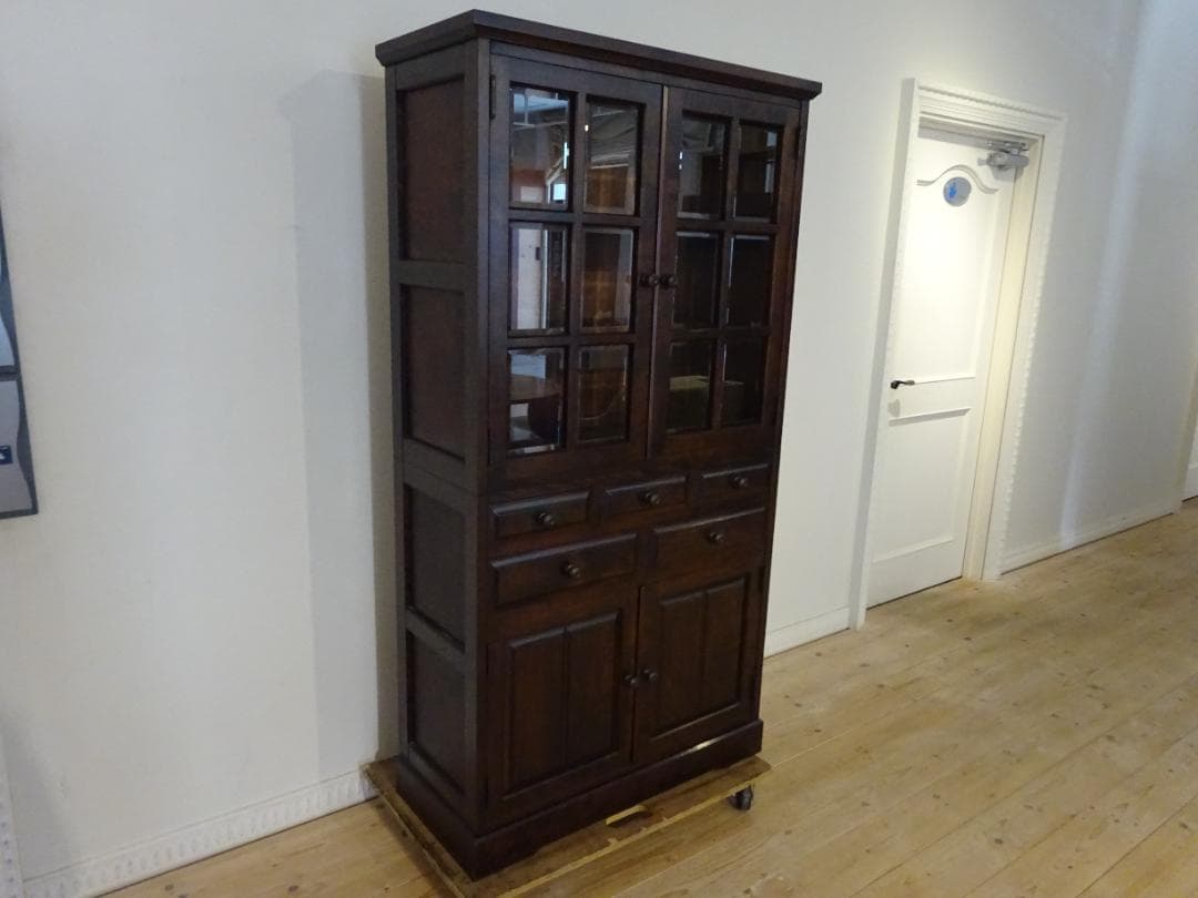 北海道民芸家具　HM160K　食器棚　カップボード　飾り棚　樺材　無垢