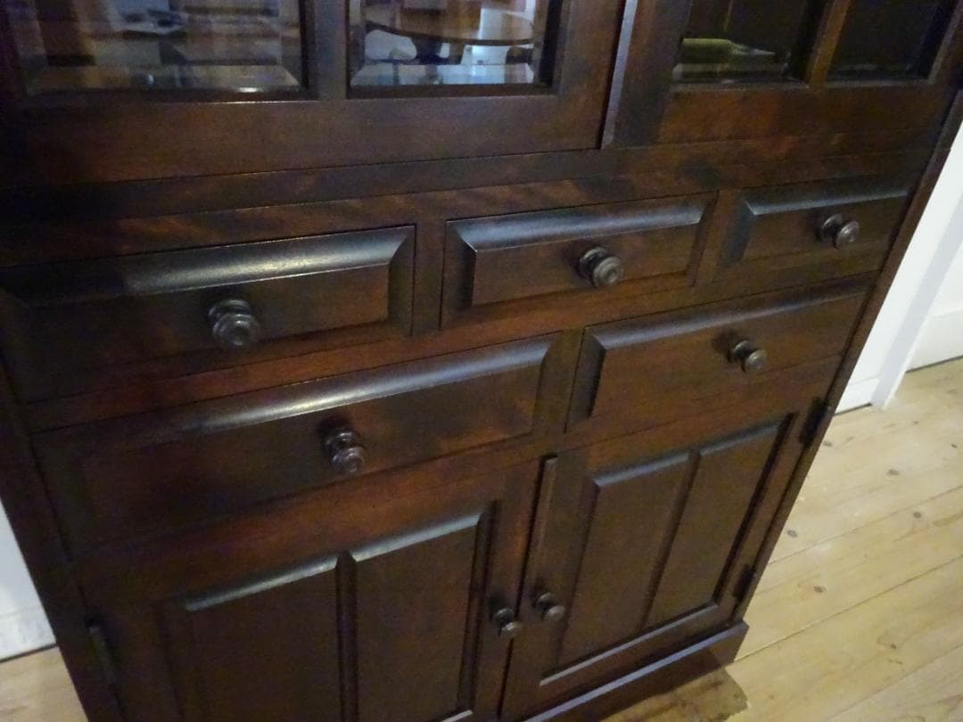 北海道民芸家具　HM160K　食器棚　カップボード　飾り棚　樺材　無垢