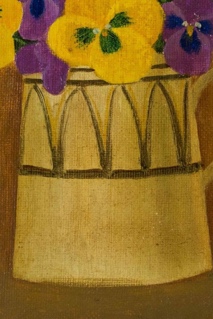 岡鹿之助 油彩 肉筆『パンジー』表サイン 共シール SM号 額装 b885