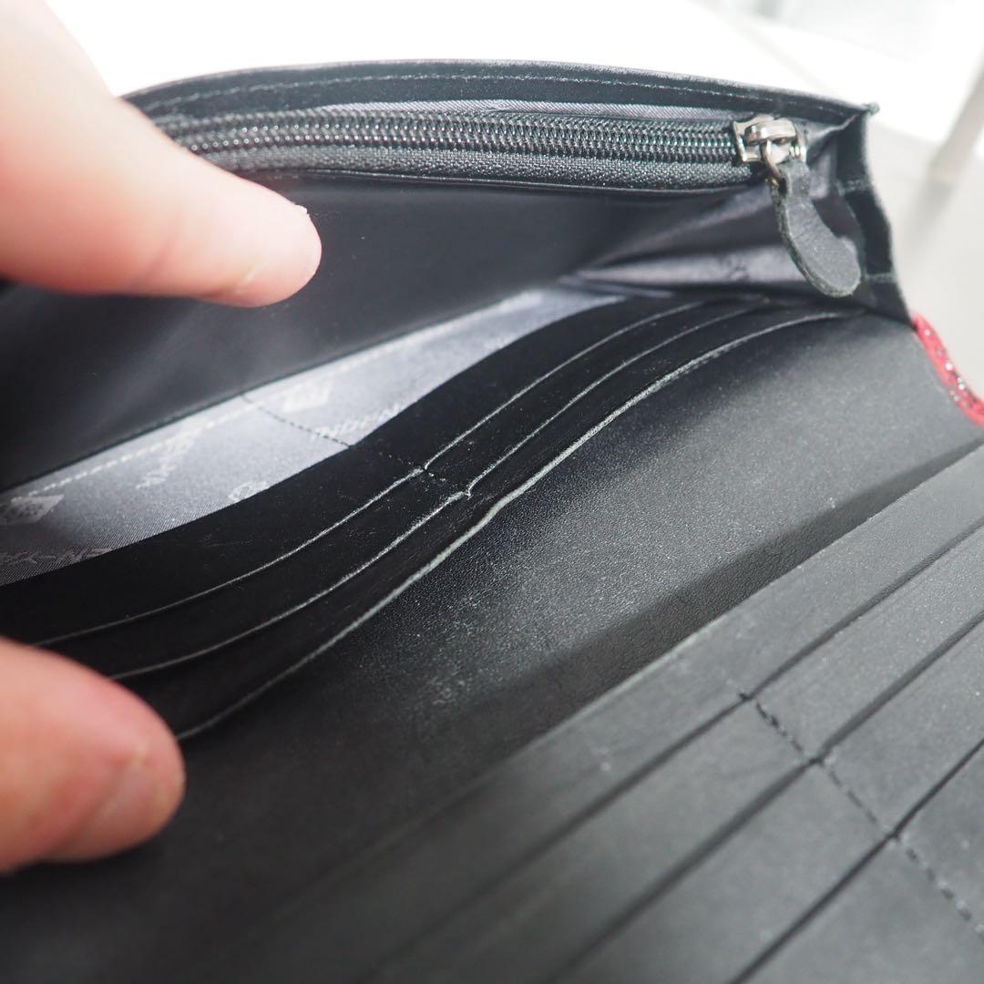 甲州印伝 本革 長財布 赤黒地×黒漆 花柄 印傳屋 クレマチス 札入れ 極美品