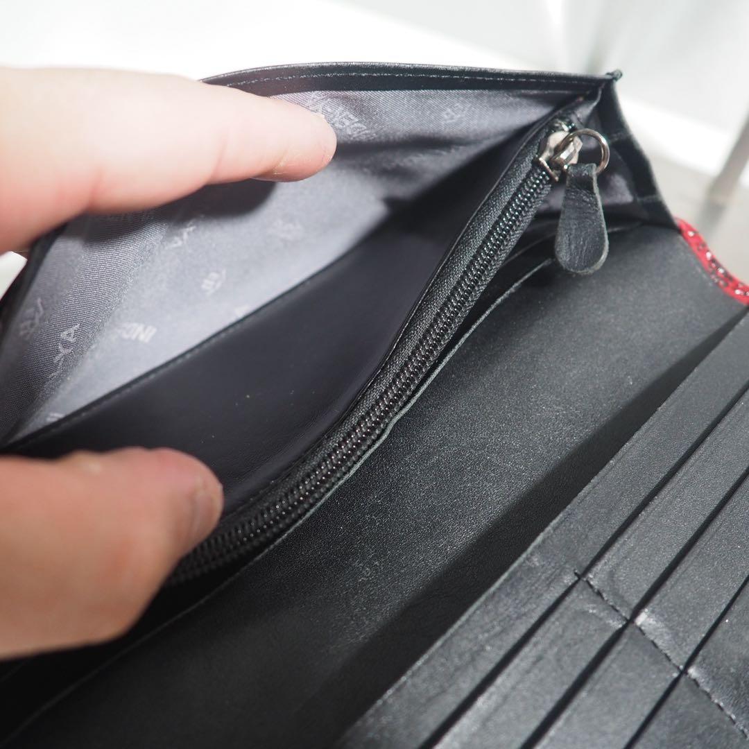 甲州印伝 本革 長財布 赤黒地×黒漆 花柄 印傳屋 クレマチス 札入れ 極美品