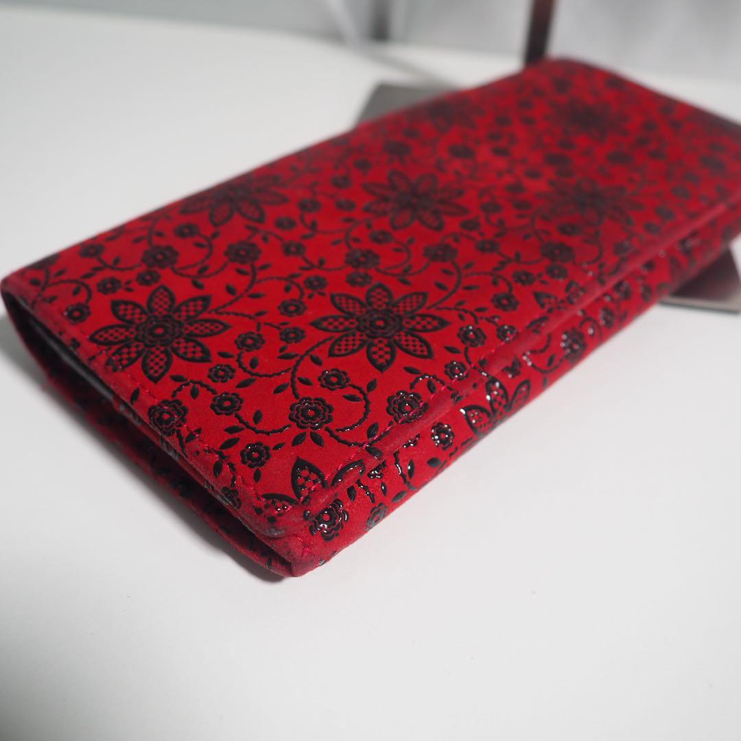 甲州印伝 本革 長財布 赤黒地×黒漆 花柄 印傳屋 クレマチス 札入れ 極美品