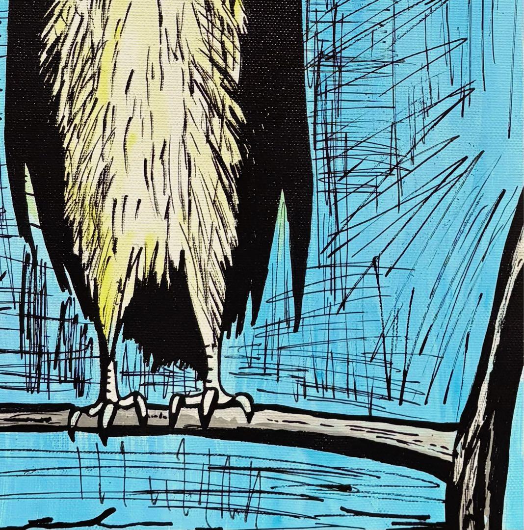 F4号】手描き油彩画 ベルナールビュッフェ【ミミズク】額縁 絵画