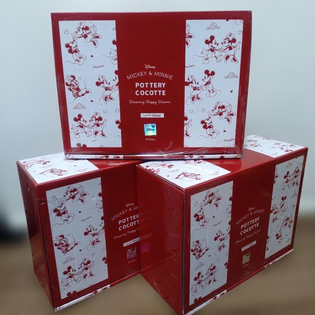 ディズニー　Mickey&Minnie　陶器のココット　同３点セット