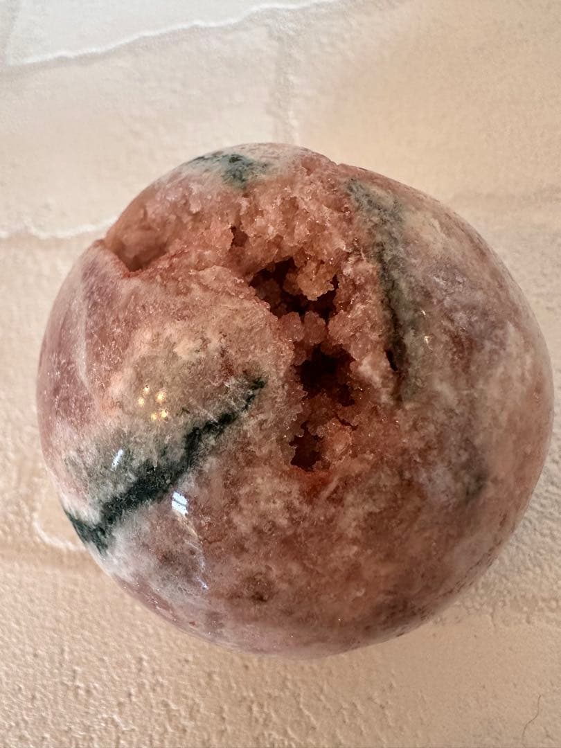 ピンクアメジスト　グリーンジャスパー　笑口　ジオード　キラキラ　スフィア　丸玉