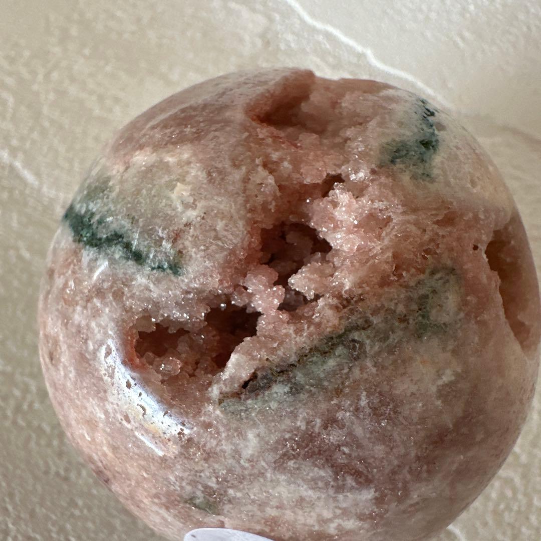 ピンクアメジスト　グリーンジャスパー　笑口　ジオード　キラキラ　スフィア　丸玉