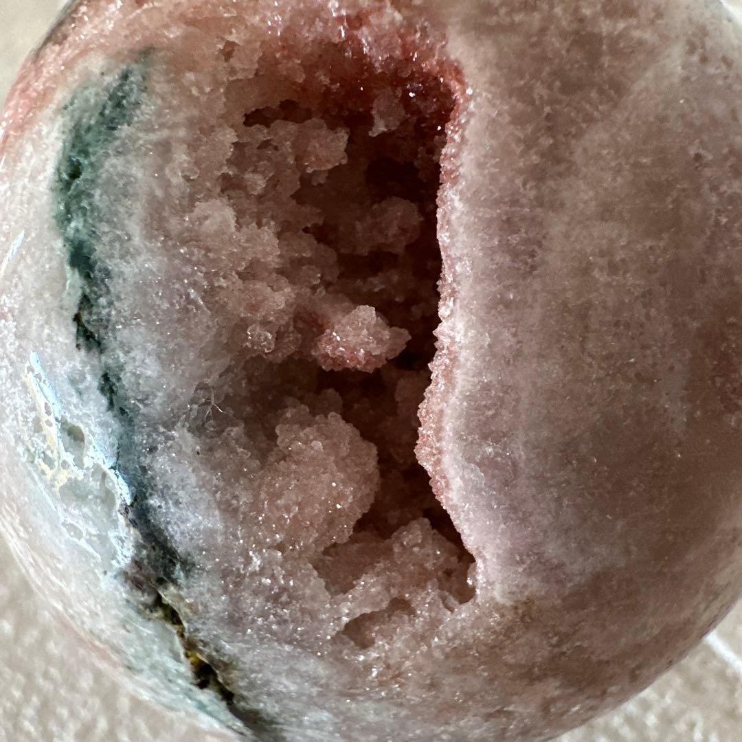 ピンクアメジスト　グリーンジャスパー　笑口　ジオード　キラキラ　スフィア　丸玉