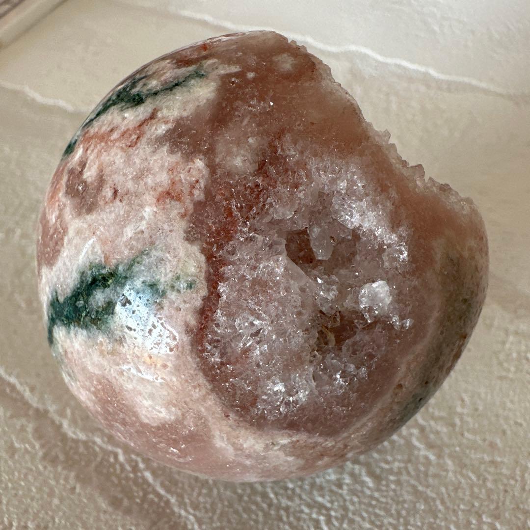 ピンクアメジスト　グリーンジャスパー　笑口　ジオード　キラキラ　スフィア　丸玉