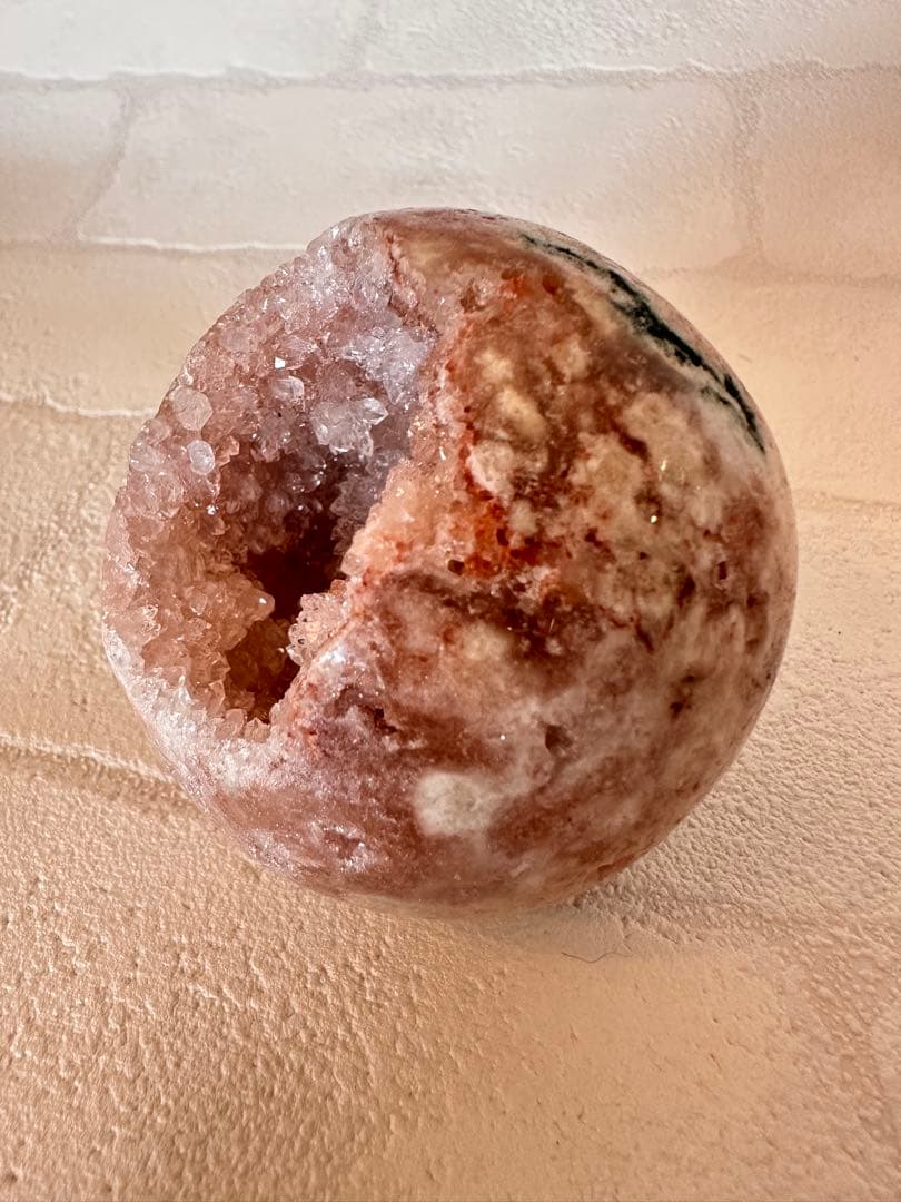 ピンクアメジスト　グリーンジャスパー　笑口　ジオード　キラキラ　スフィア　丸玉