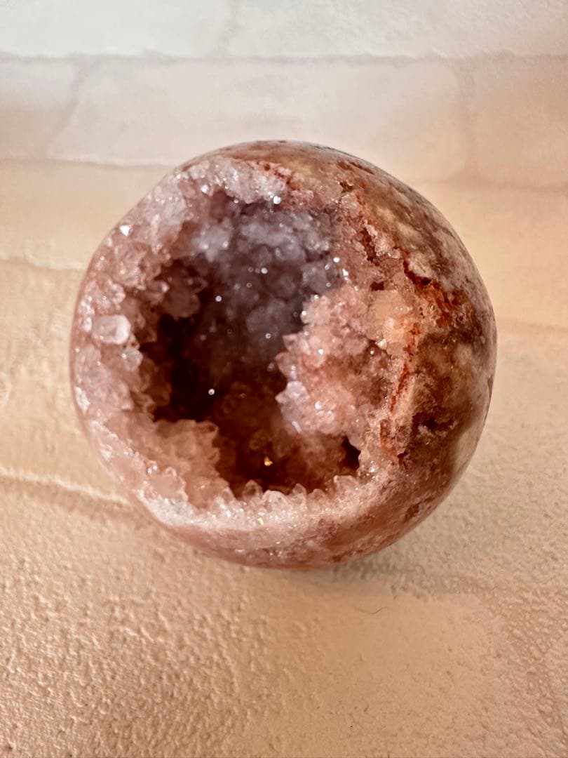 ピンクアメジスト　グリーンジャスパー　笑口　ジオード　キラキラ　スフィア　丸玉