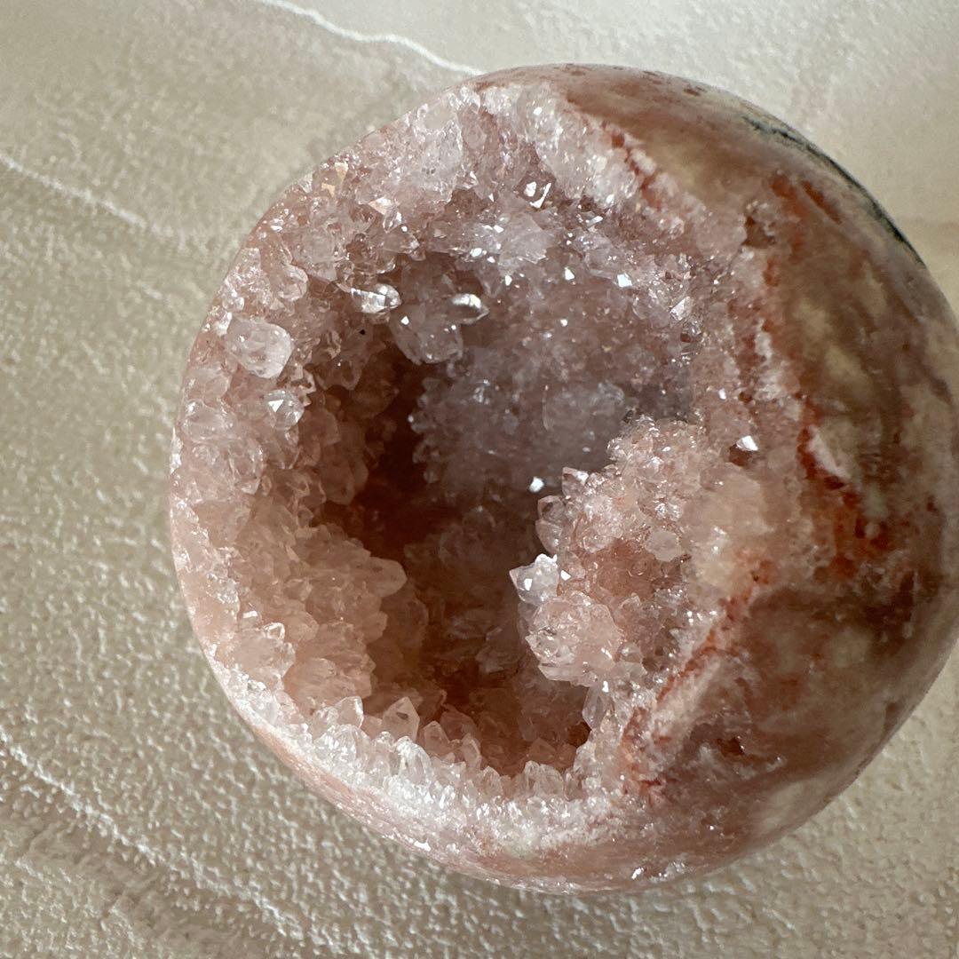 ピンクアメジスト　グリーンジャスパー　笑口　ジオード　キラキラ　スフィア　丸玉