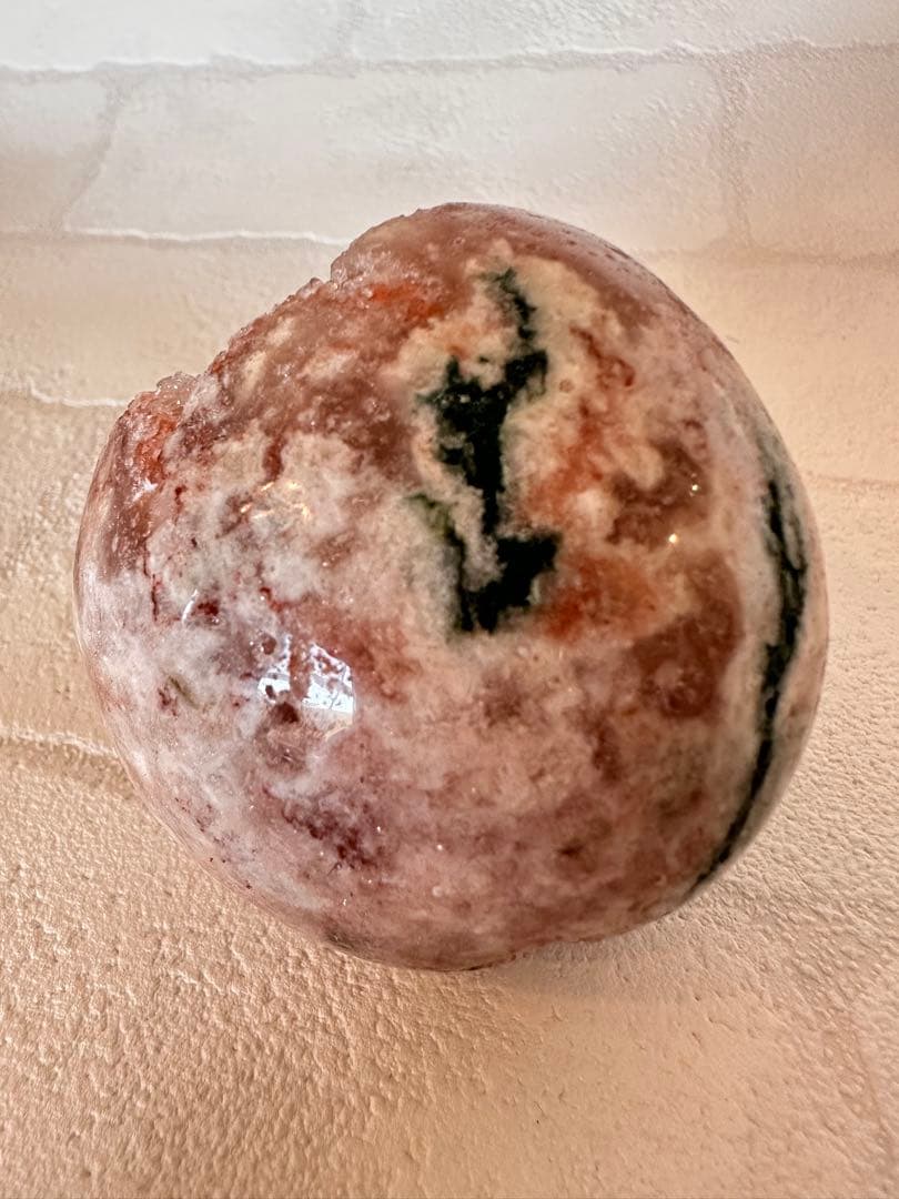ピンクアメジスト　グリーンジャスパー　笑口　ジオード　キラキラ　スフィア　丸玉