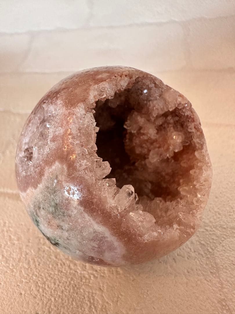 ピンクアメジスト　グリーンジャスパー　笑口　ジオード　キラキラ　スフィア　丸玉