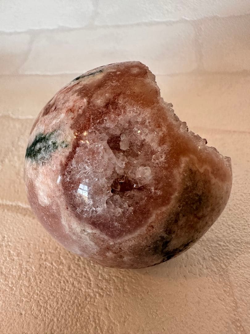 ピンクアメジスト　グリーンジャスパー　笑口　ジオード　キラキラ　スフィア　丸玉