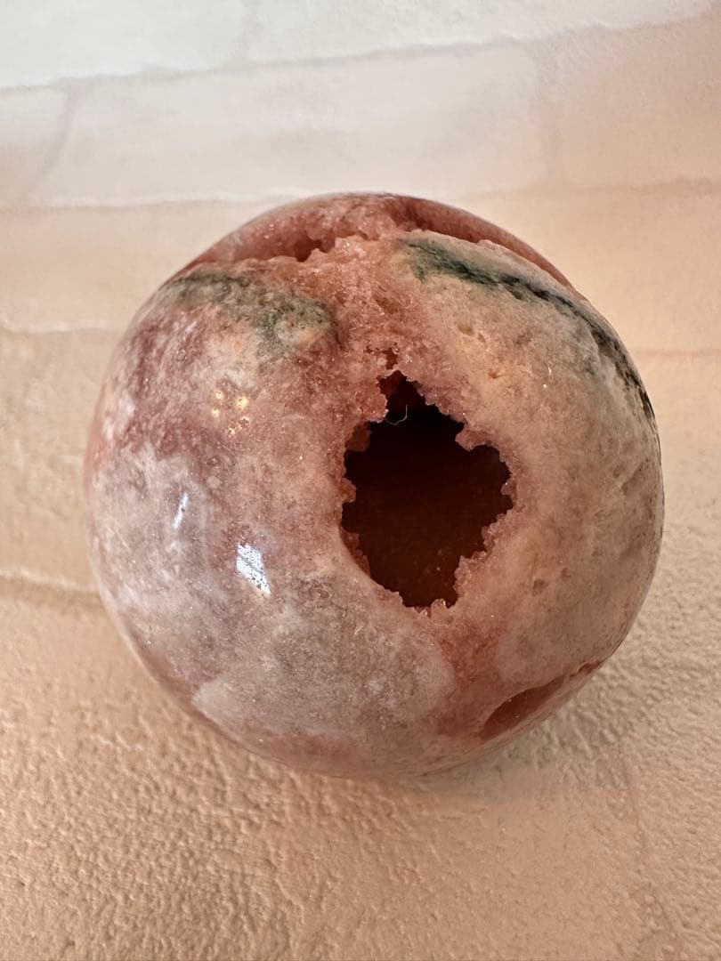 ピンクアメジスト　グリーンジャスパー　笑口　ジオード　キラキラ　スフィア　丸玉