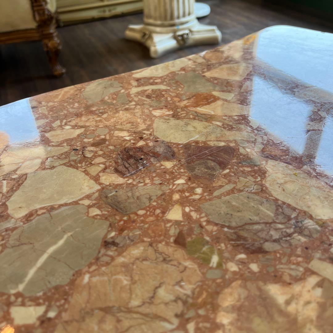 k489 イタリア製 見事なまでの彫刻装飾 センターテーブル 重厚感のある大理石