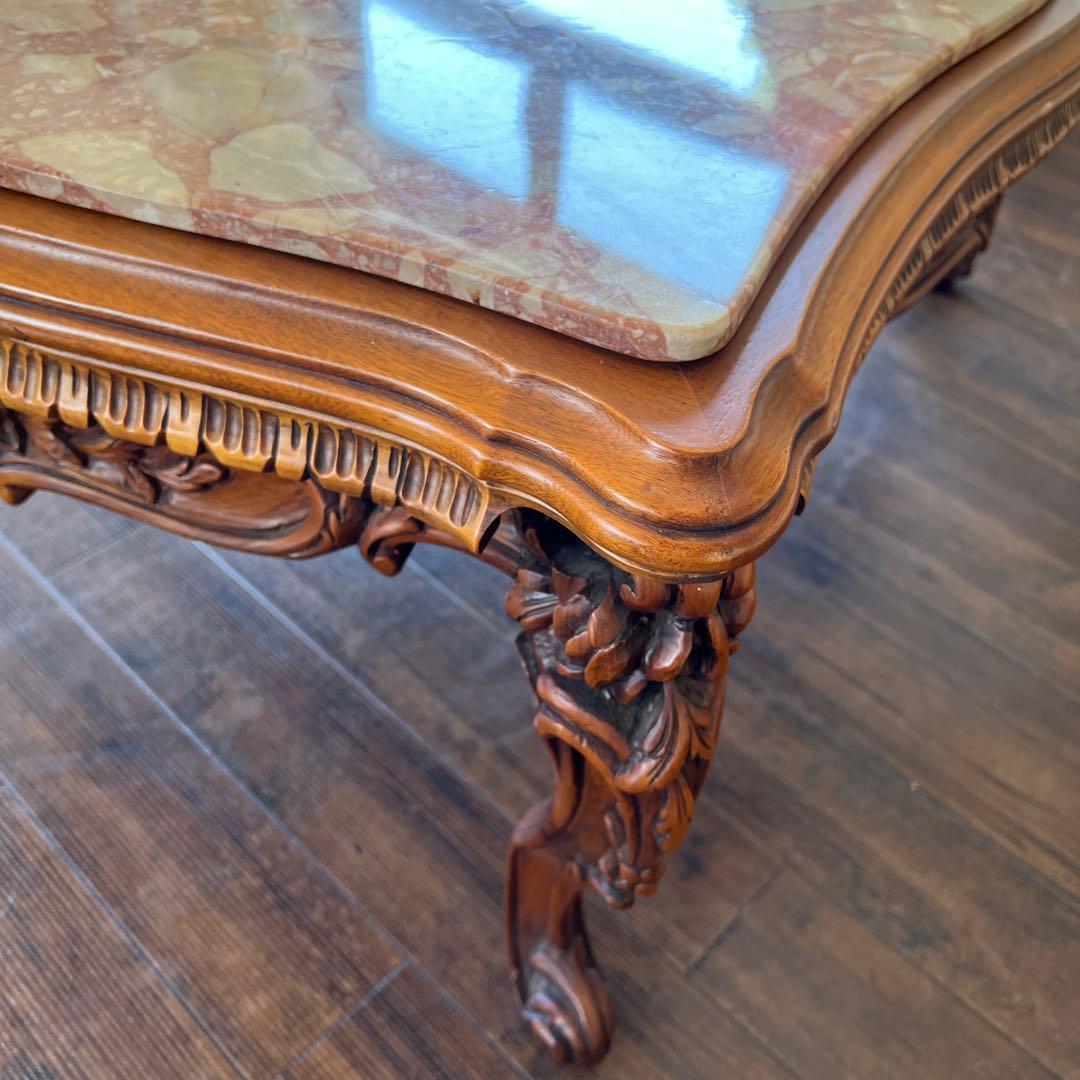 k489 イタリア製 見事なまでの彫刻装飾 センターテーブル 重厚感のある大理石