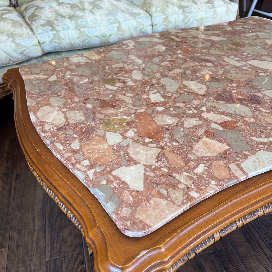 k489 イタリア製 見事なまでの彫刻装飾 センターテーブル 重厚感のある大理石