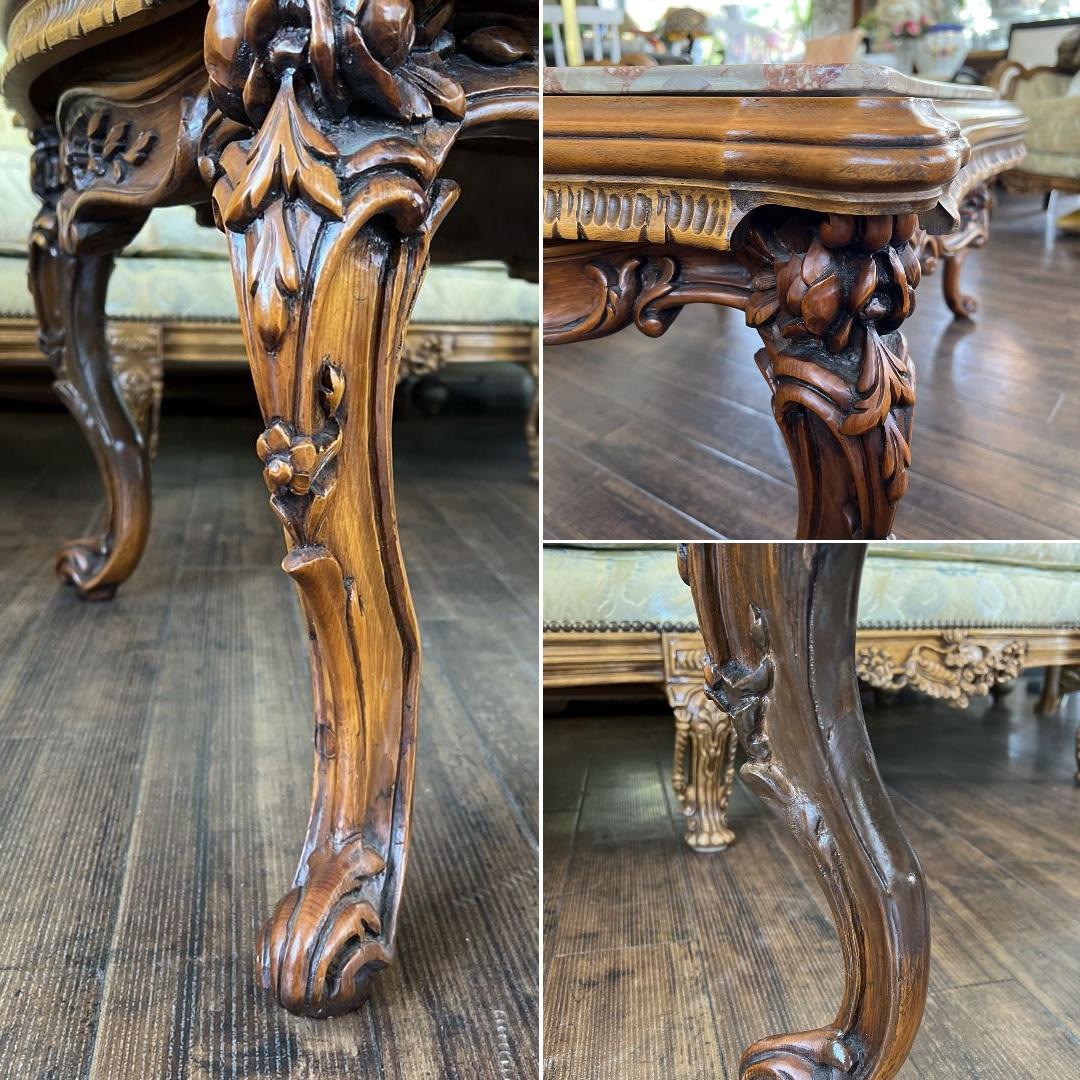 k489 イタリア製 見事なまでの彫刻装飾 センターテーブル 重厚感のある大理石